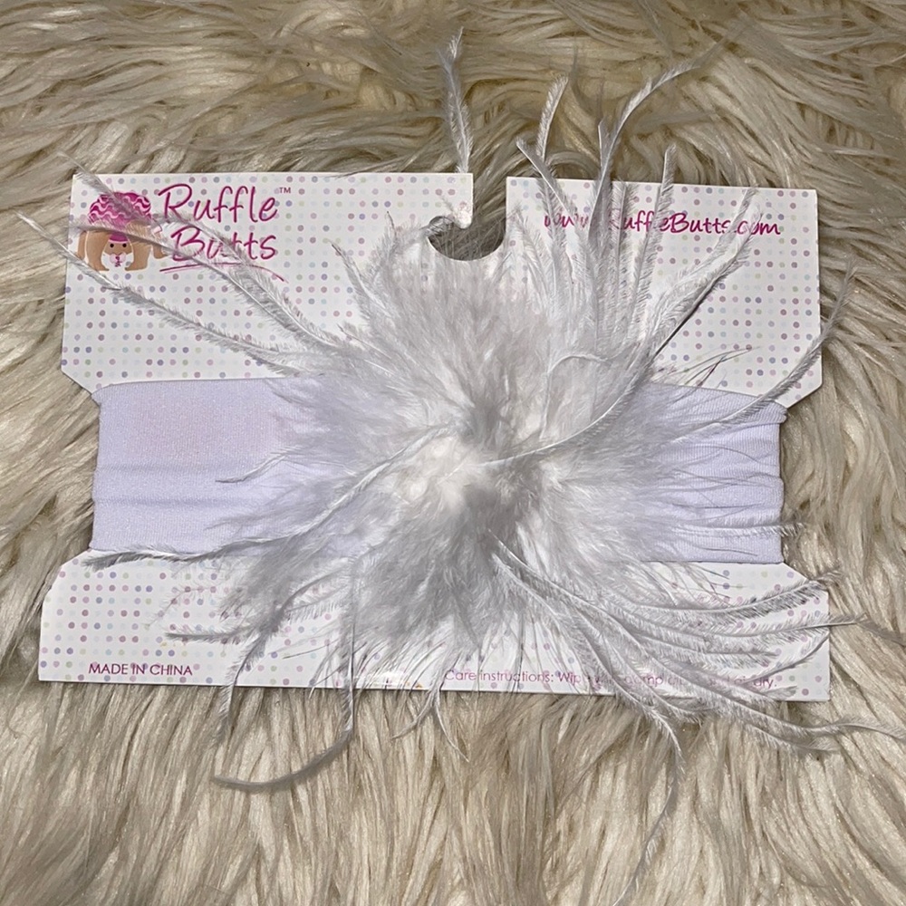 Ruffle Butts White Feather Headband